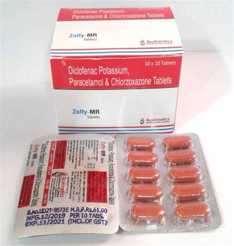 Diclofenac Potassium 50 Mg Pcm 325mg Chlorazoxazone 2 Tablets At Rs 610box Paracetamol