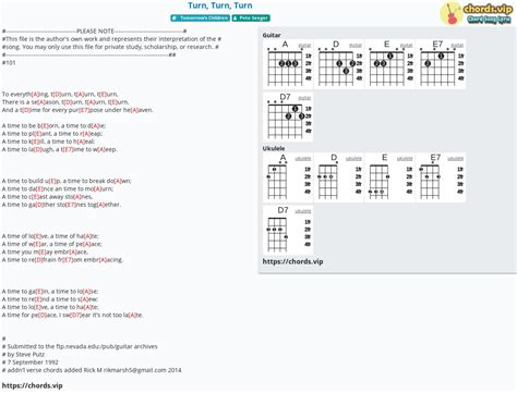 Chord: Turn, Turn, Turn - tab, song lyric, sheet, guitar, ukulele | chords.vip