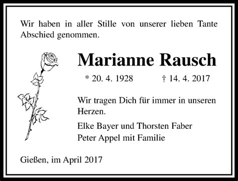 Traueranzeigen Von Marianne Rausch Vrm Trauer De