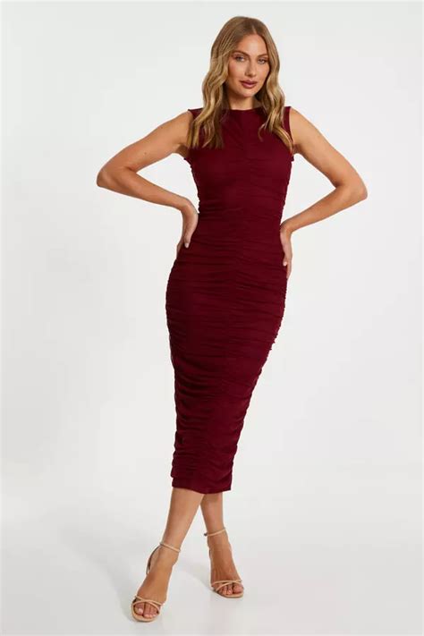 Dark Red Ruched Front Midaxi Dress Quiz Clothing