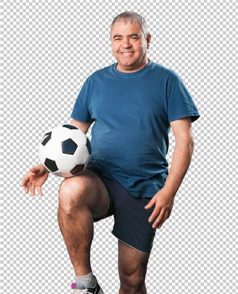 Premium Psd Mature Man Playing With Soccer Ball