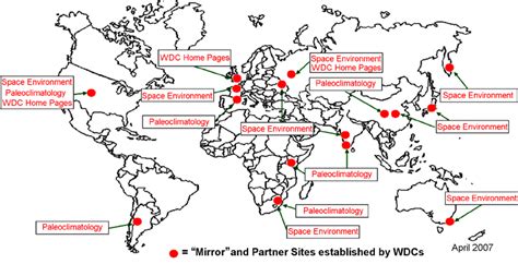 map showing worldwide distribution  wdc partners  mirror sites