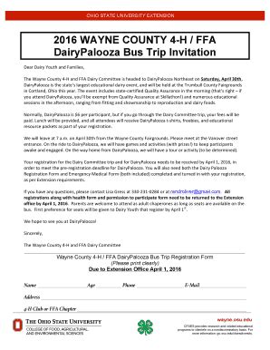 Fillable Online Wayne Osu Wayne County H Ffa Dairypalooza Bus