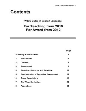 Fillable Online Gcse English Language Contents Pgfl Org Uk Fax