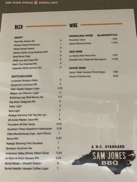 Online Menu Of Sam Jones Bbq Restaurant Raleigh North Carolina 27601 Zmenu