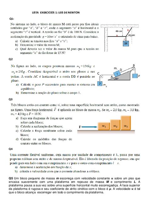 (PDF) LISTA EXERCICIOS 1: LEIS DE NEWTON