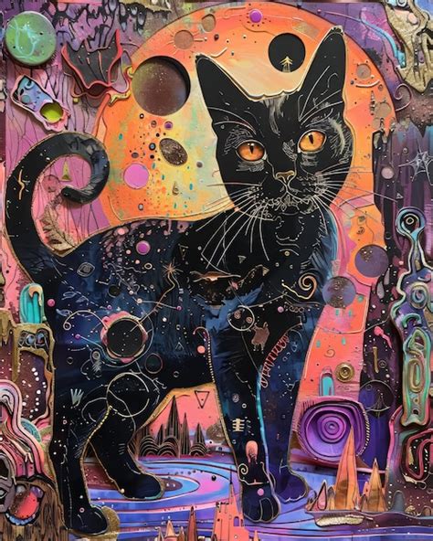 Una Pintura De Un Gato Negro Con Un Gato Negro En L Foto Premium