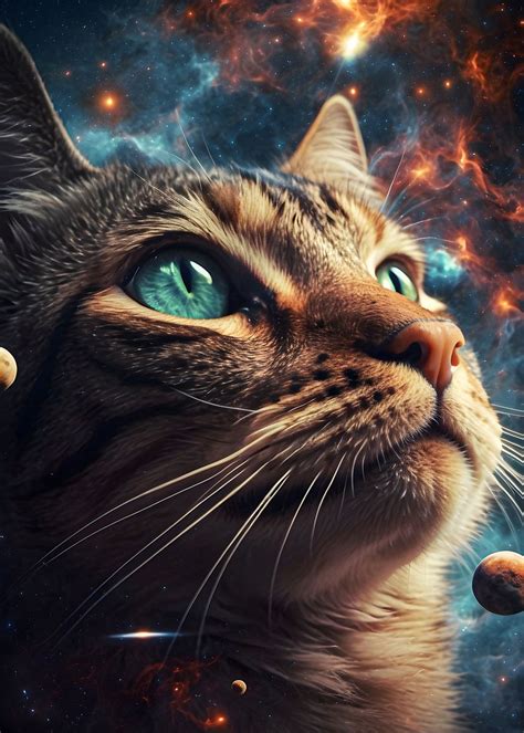 Cosmic Space Cat Poster Picture Metal Print Paint By Plate