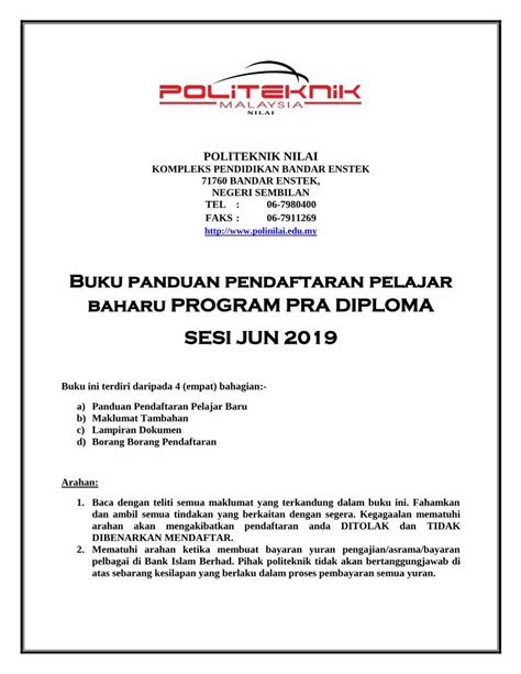 Pdf Buku Panduan Pendaftaran Pelajar Baharu Program Pra A