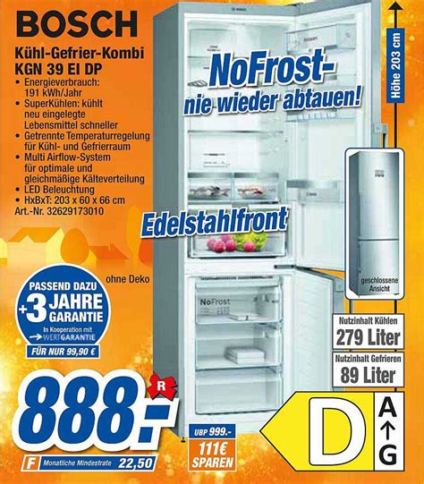 Bosch K Hl Gefrier Kombi Kgn Ei Dp Angebot Bei Expert Techno Land