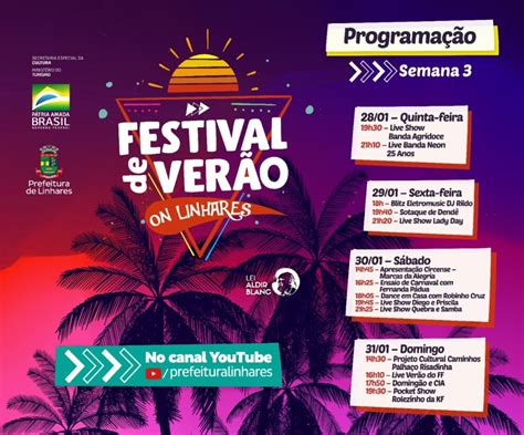 Festival de Verão artes circenses e shows musicais estão entre as