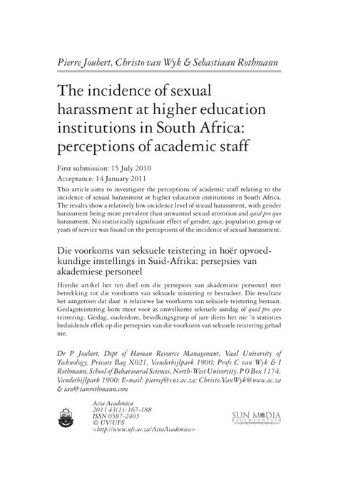 Pdf The Incidence Of Sexual Harassment At Higher Education Institutions In South Africa