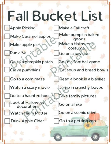 Fall Bucket List Printable Etsy