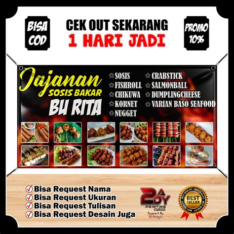 Jual Spanduk Jajanan Sosis Bakar Banner Sosis Bakar Aneka Sate Seafood