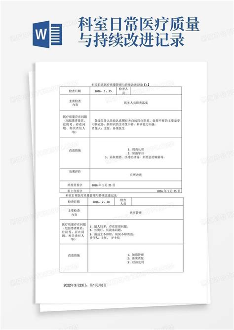 科室日常医疗质量与持续改进记录word模板下载编号lbpryygw熊猫办公