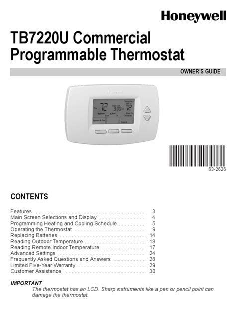 Honeywell Thermostat Tb7220u1012 Pdf Thermostat Hvac