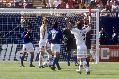 Italy Goalkeeper Gianluca Pagliuca Is Shown The Red Card By Referee