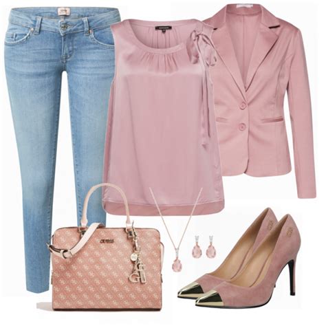 Casual Business Outfit Frauen Outfit Komplettes Jeans Blusen