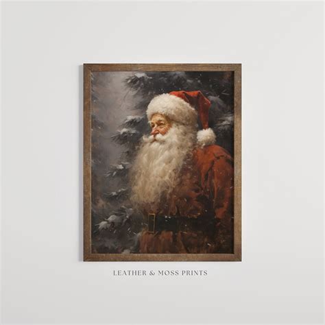 Vintage Santa Claus Portrait Painting Antique Christmas Print Digital