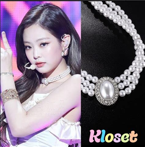 Blackpink Jennie Silver Rhinestoned Pearl Layered Choker Etsy