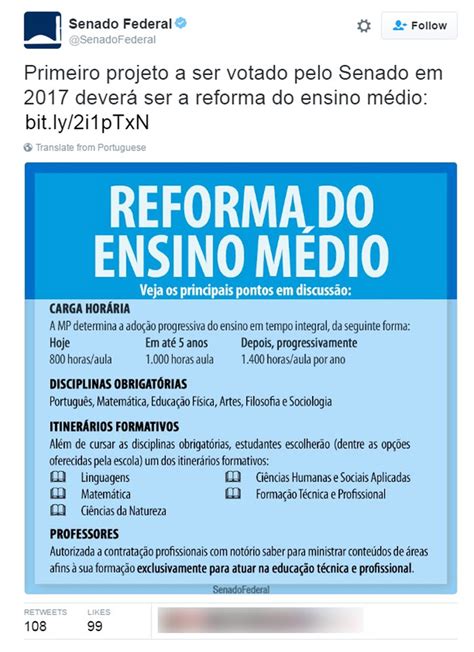 Reforma do ensino médio deve ser 1º projeto votado pelo Senado em 2017