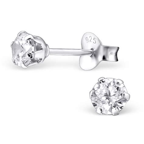 4mm Sterling Silver Round Cut CZ Earring Studs Studio Jewellery US