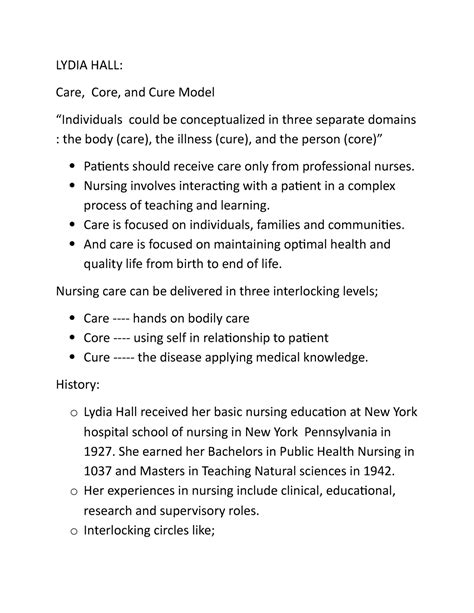 Lydia HALL case history theory - LYDIA HALL: Care, Core, and Cure Model ...