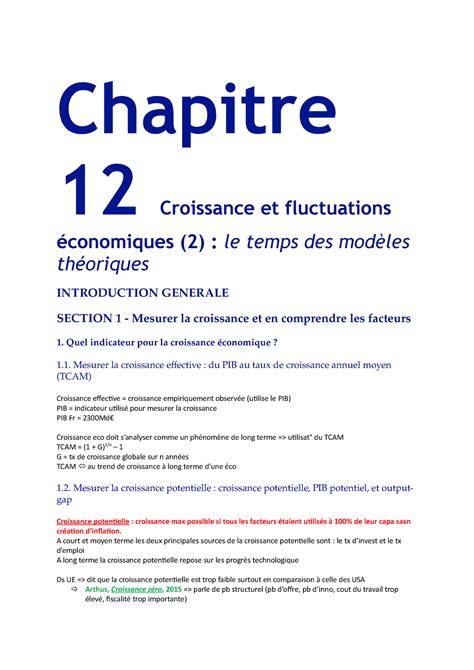 Chap 12 Fiche Sect 1 Economie Chapitre 12 Croissance Et