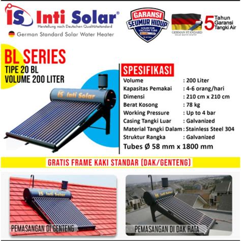 Jual Pemanas Air Surya IntiSolar 200 Liter INTI SOLAR WATER HEATER BL20