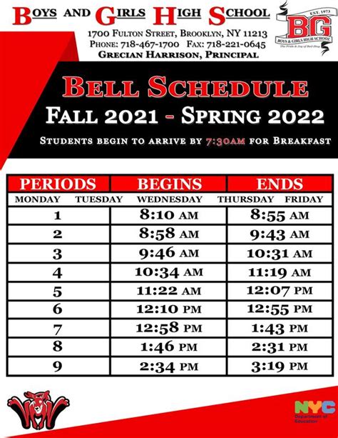 Boys And Girls High School Bell Schedule Fall 2021 Spring 2022