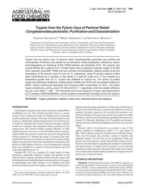 Pdf Trypsin From The Pyloric Ceca Of Pectoral Rattail