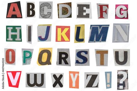 Full Alphabet Of Uppercase Letters Cut Out From Newspapers