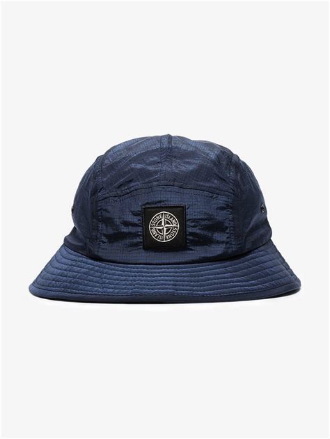 Stone Island Blue Logo Patch Ripstop Bucket Hat For Men Lyst