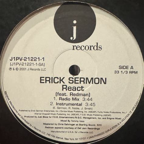 Erick Sermon Feat Redman React 12 キレイ！！ Fatman Records