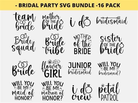 Bridal Party Bundle SVG Wedding Svg Bride Svg Bridesmaid Etsy