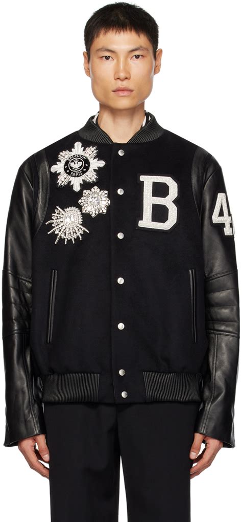 Balmain Black Paneled Leather Bomber Jacket Balmain