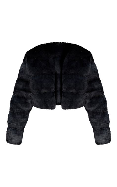 Black Premium Cropped Faux Fur Bubble Coat Prettylittlething