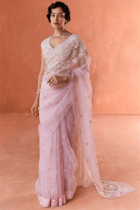 Pink Organza Embroidered Saree Set Design By Summer By Priyanka Gupta At Pernias Pop Up Shop 2024