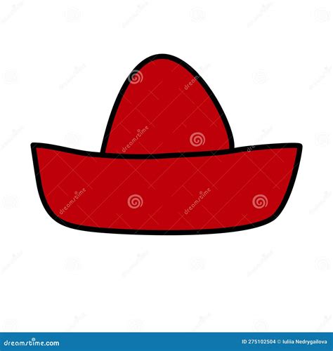 Red Mexican Hat Sombrero Doodle Style Vector Stock Vector