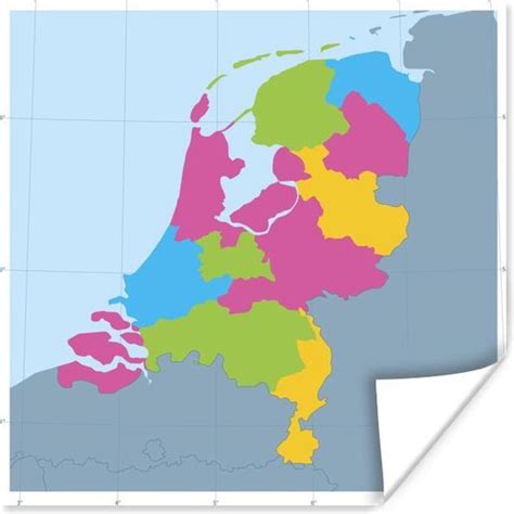 Poster Kleurrijke Tekening Van Een Kaart Van Nederland 75x75 Cm Bol