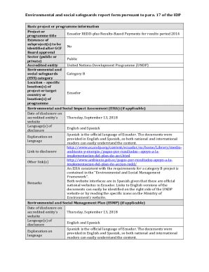 Fillable Online Environmental And Social Safeguards Report Form