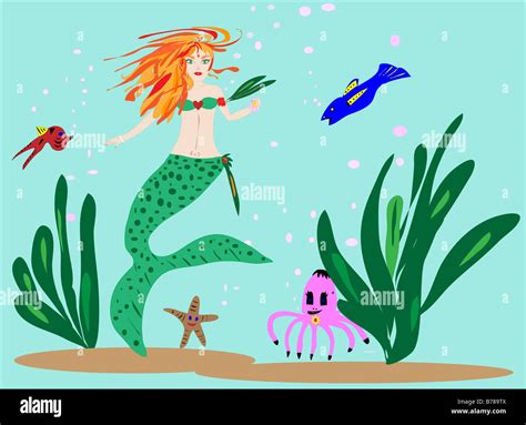 Cartoon Mermaid Swimming