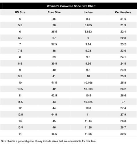 Converse Shoe Size Guide