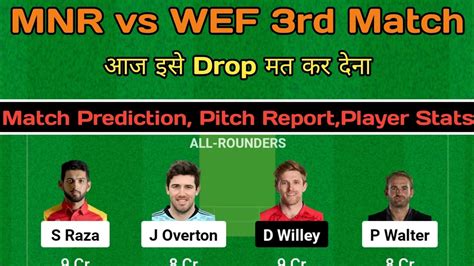 Mnr Vs Wef Dream11 Prediction Today Match Dream11 Team Of Today Match