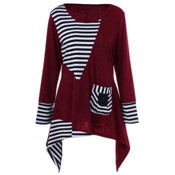 Off Plus Size Asymmetric Striped Tunic T Shirt In Red