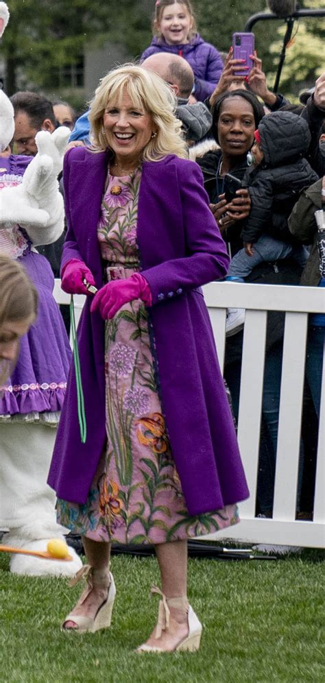 Jill Biden Pops in Purple Coat & Wedges at White House Easter Egg Roll ...