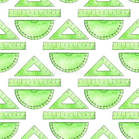 Pattern Green Ruler Protractor Triangle And Direct Watercolor Stock Illustration Illustration