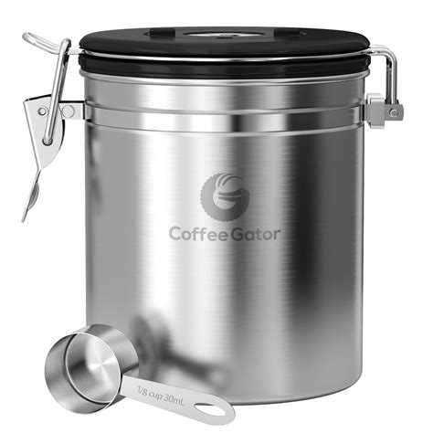 Coffee Gator Stainless Steel Canister Medium 16oz Silver Coffee