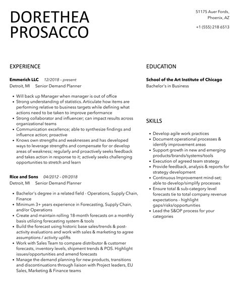 Senior Demand Planner Resume Samples Velvet Jobs