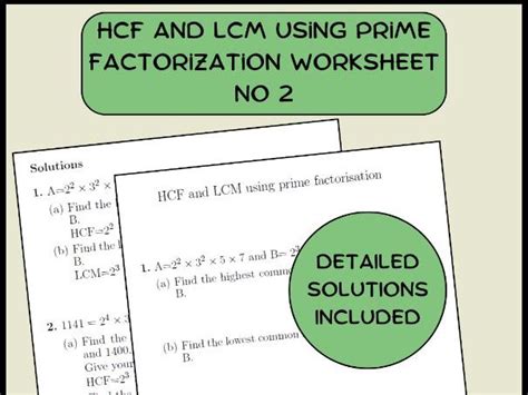 Hcf And Lcm Using Prime Factorization Worksheet No 2 With Detailed Solutions Teaching Resources